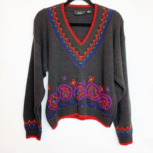 Pasta Vintage V-neck Sweater Large - Picture 1 of 6